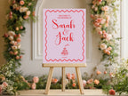 Champagne Party Wedding Welcome Sign | Pink & Red