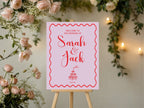 Champagne Party Wedding Welcome Sign | Pink & Red
