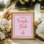 Champagne Party Wedding Welcome Sign | Pink & Red