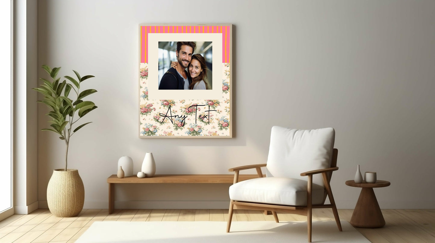 Personalised Floral & Stripes Photo Print