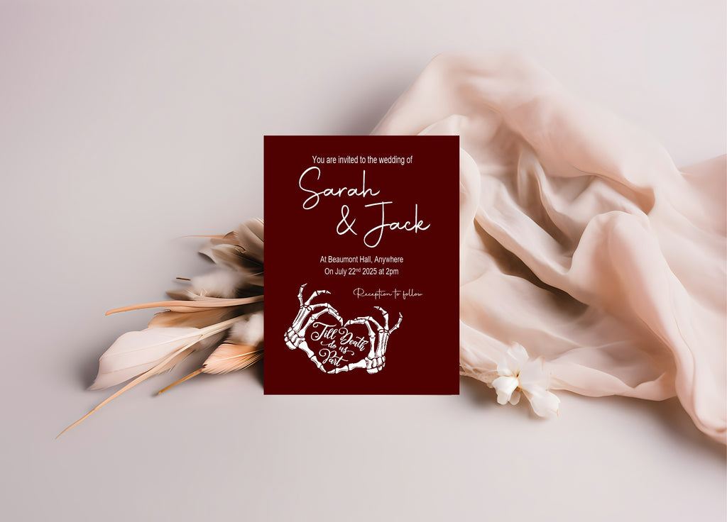 Gothic Wedding Party Invitations & Envelopes | Red | Pack of 10