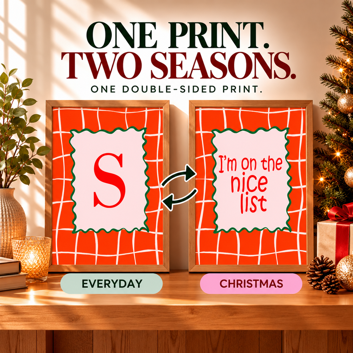 Personalised Christmas Red Check Forever Print | Double Sided