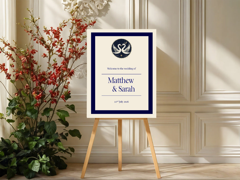Celestial Swan In Love Wedding Welcome Sign – Double Sided Moon Keepsake Print