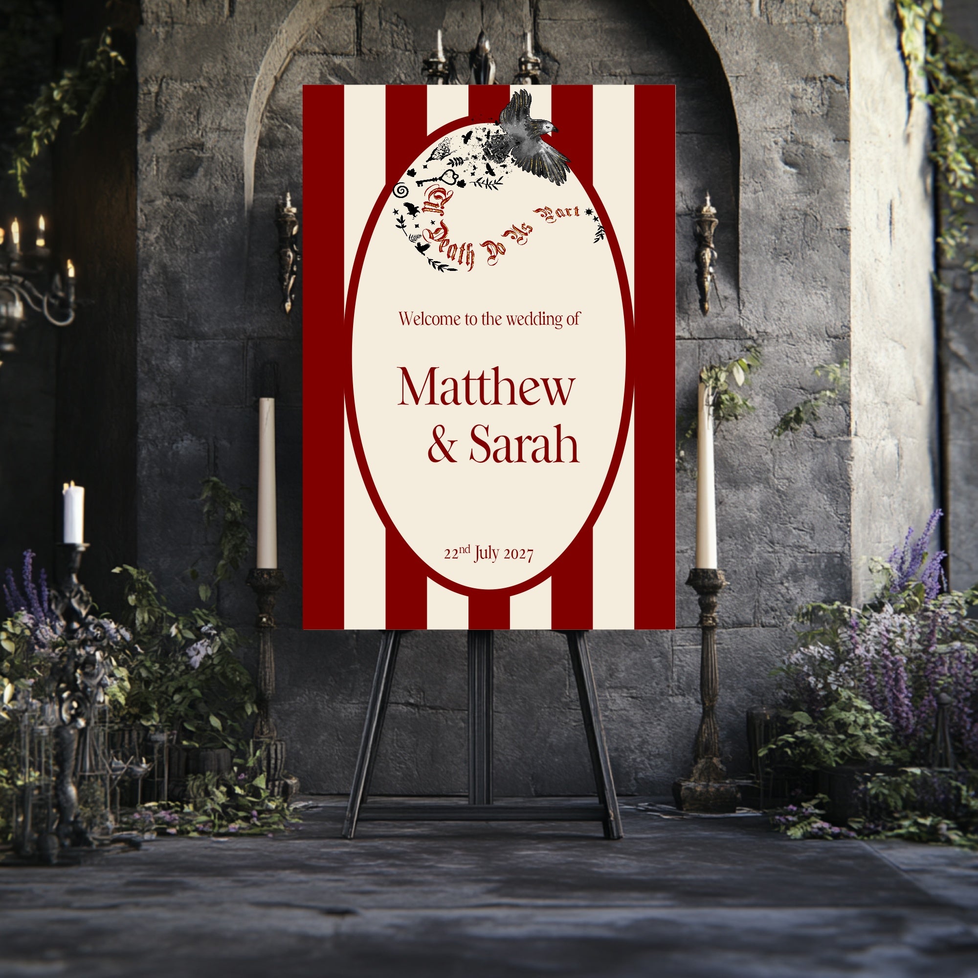 Gothic Bird Til Death Do Us Part Wedding Sign – Double Sided Forever Print