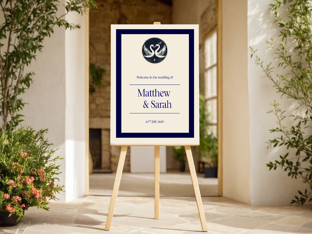 Celestial Swan In Love Wedding Welcome Sign – Double Sided Moon Keepsake Print
