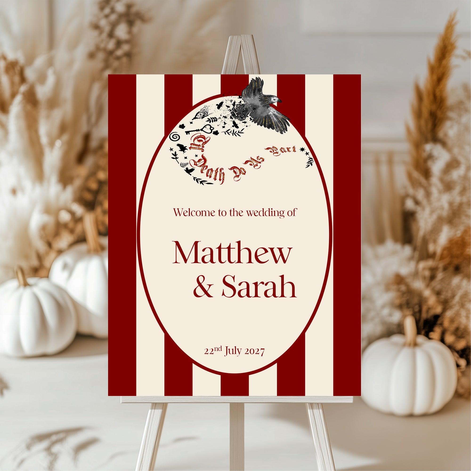 Gothic Bird Til Death Do Us Part Wedding Sign – Double Sided Forever Print