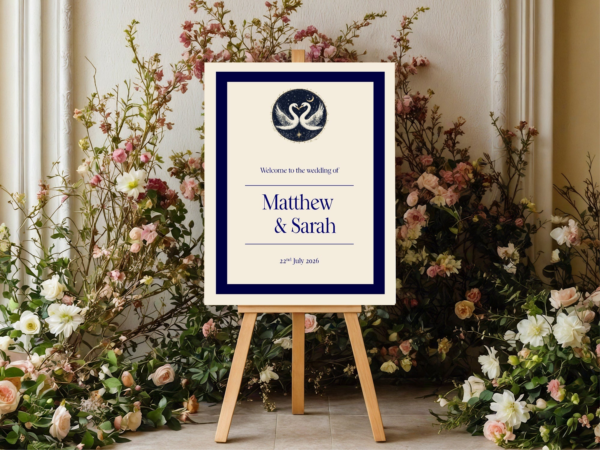 Celestial Swan In Love Wedding Welcome Sign – Double Sided Moon Keepsake Print