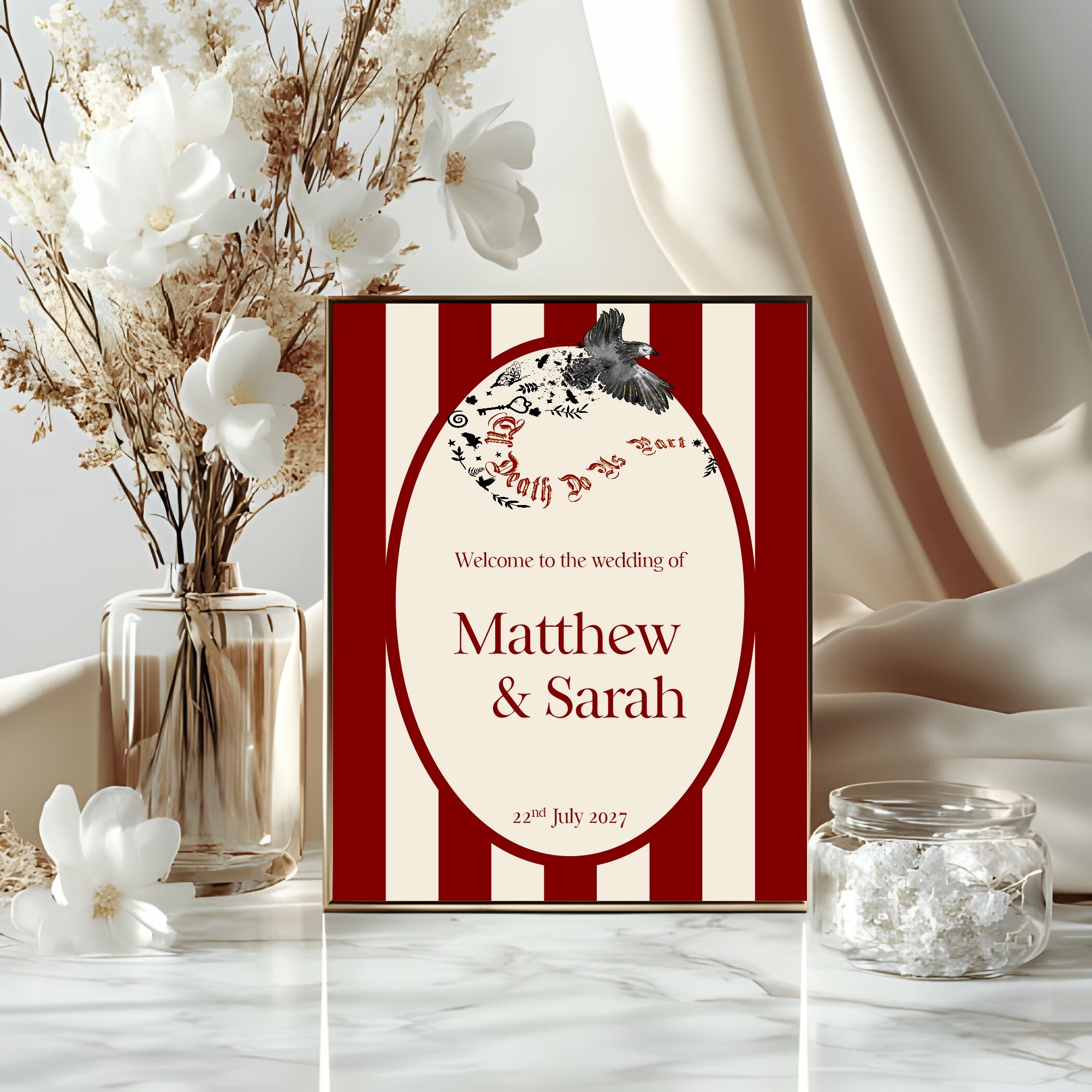 Gothic Bird Til Death Do Us Part Wedding Sign – Double Sided Forever Print