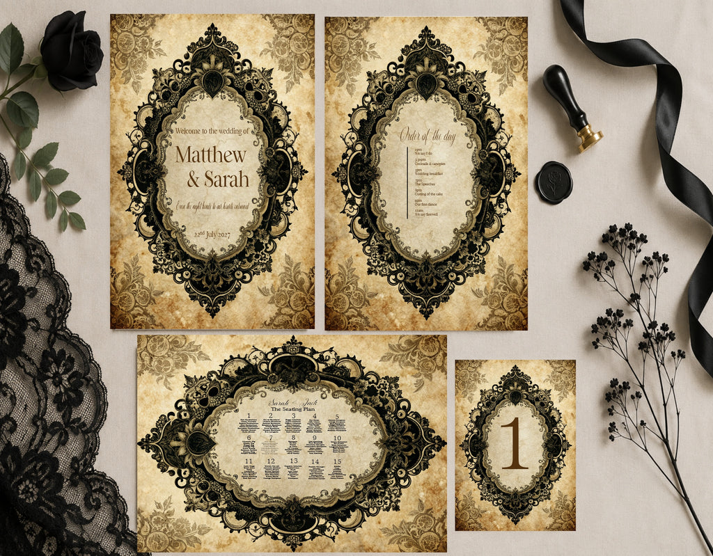 Black Lace Oval Frame Wedding Invitation Suite Bundle