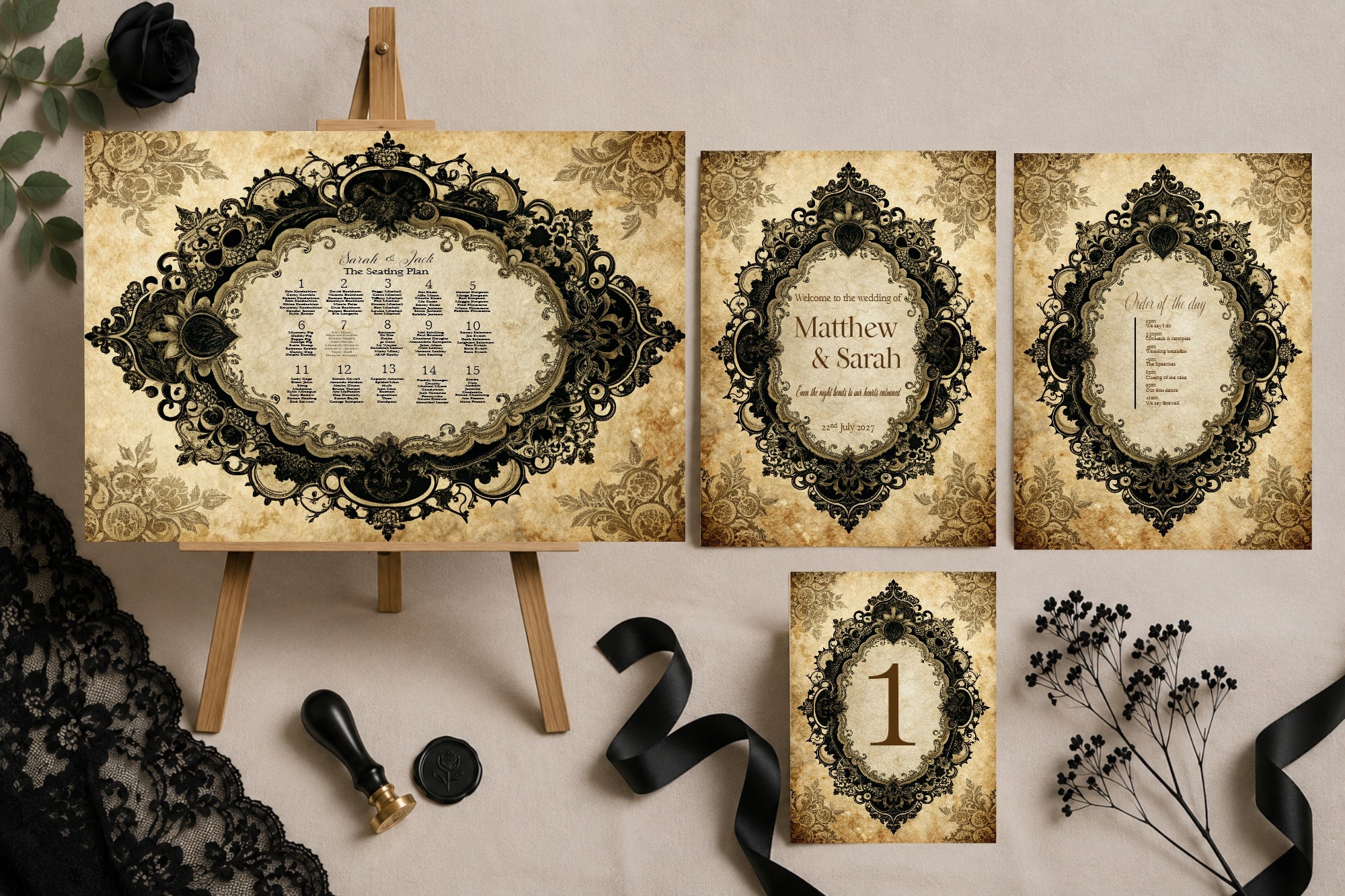 Black Lace Oval Frame Essentials Wedding Signage Bundle