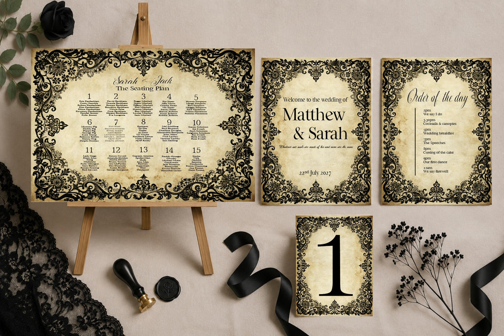 Black Lace Personalised Wedding Keepsake Print