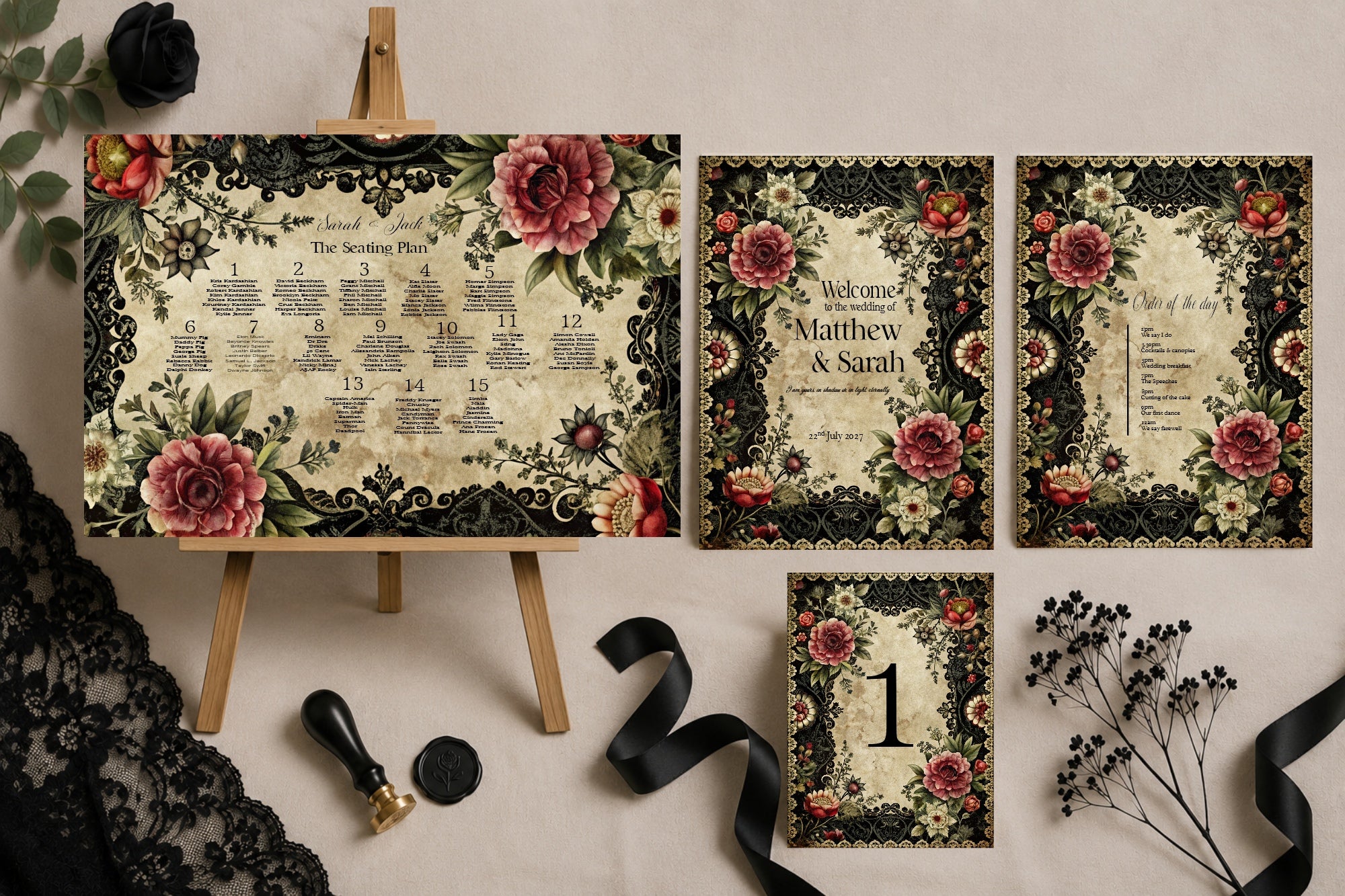 Gothic Floral Essentials Wedding Signage Bundle