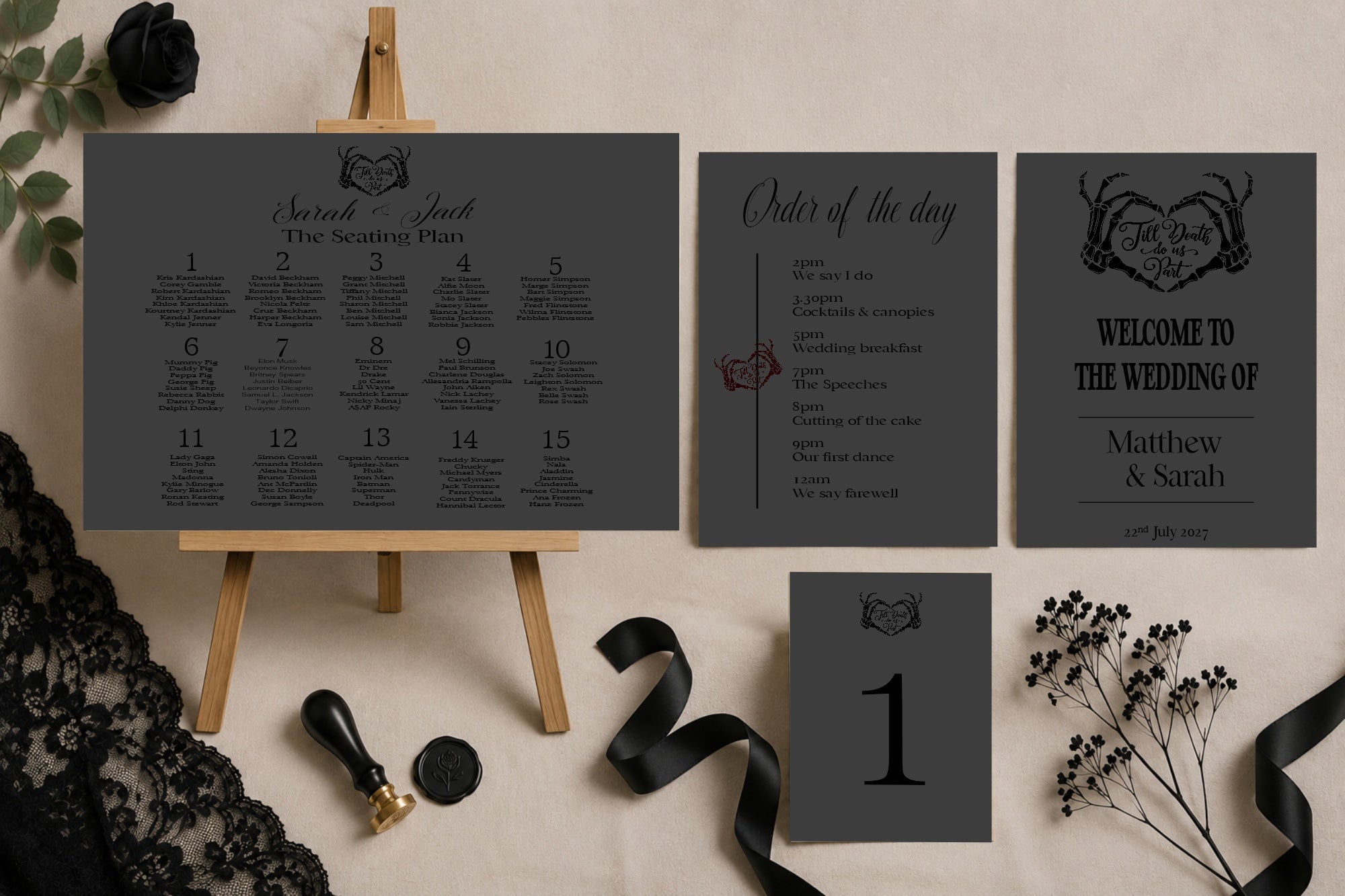 The Lovers Tarot Wedding Seating Plan | Charcoal