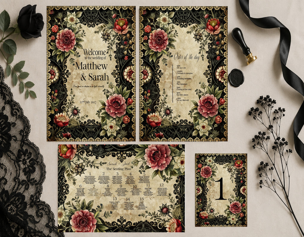 Gothic Floral Essentials Wedding Signage Bundle