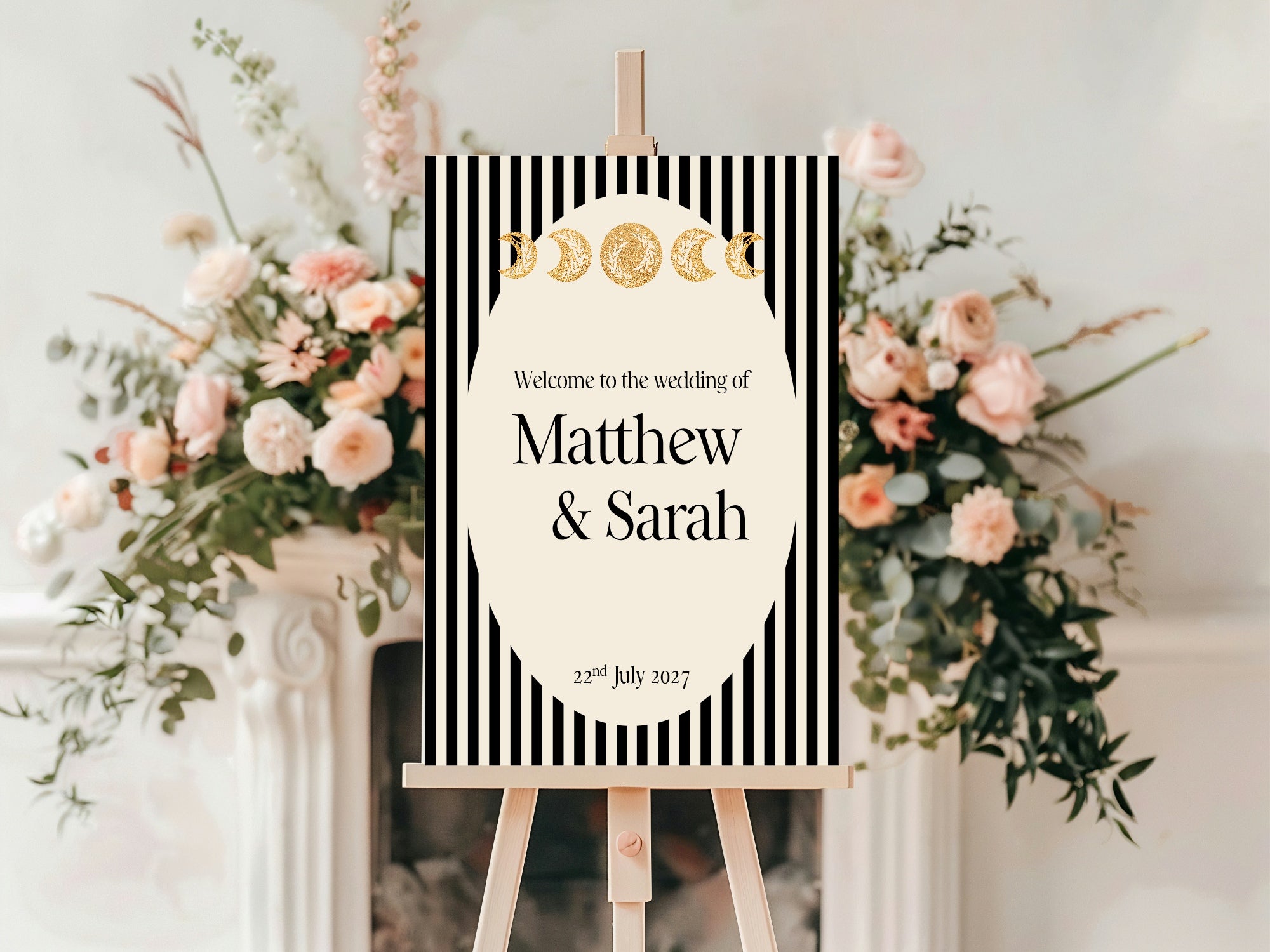 Alternative Celestial Striped Moon & Sun Wedding Sign – Double Sided Forever Print