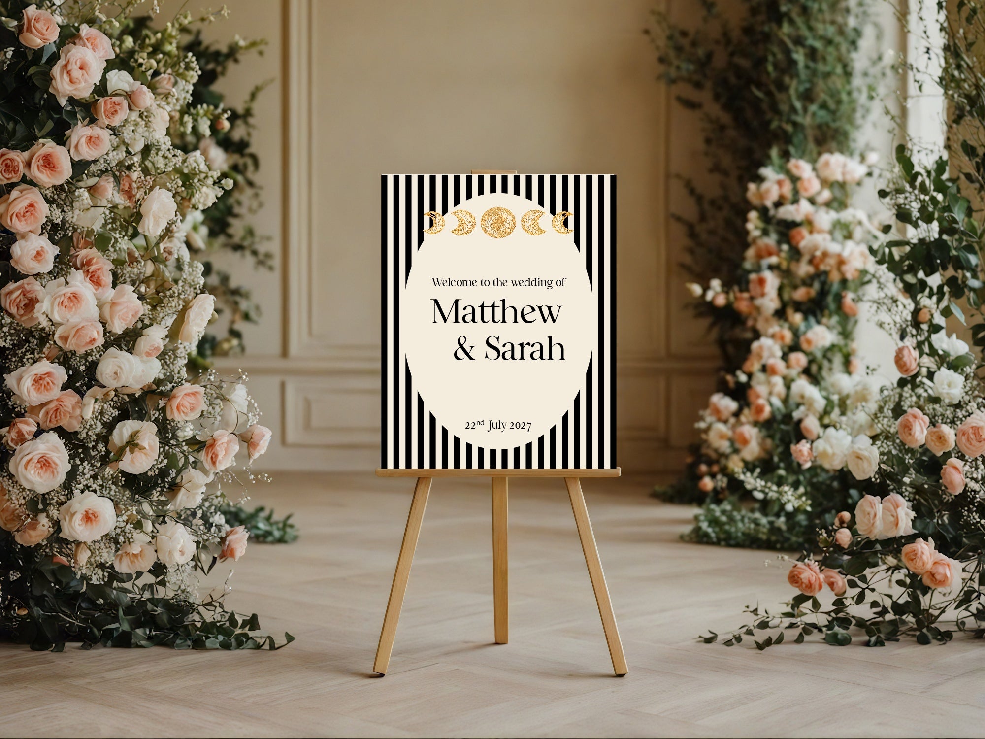 Alternative Celestial Striped Moon & Sun Wedding Sign – Double Sided Forever Print