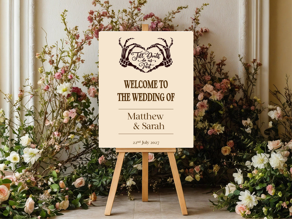 Gothic Dark Romance Skeleton Heart Tarot Card Double Sided Forever Wedding Sign | Beige