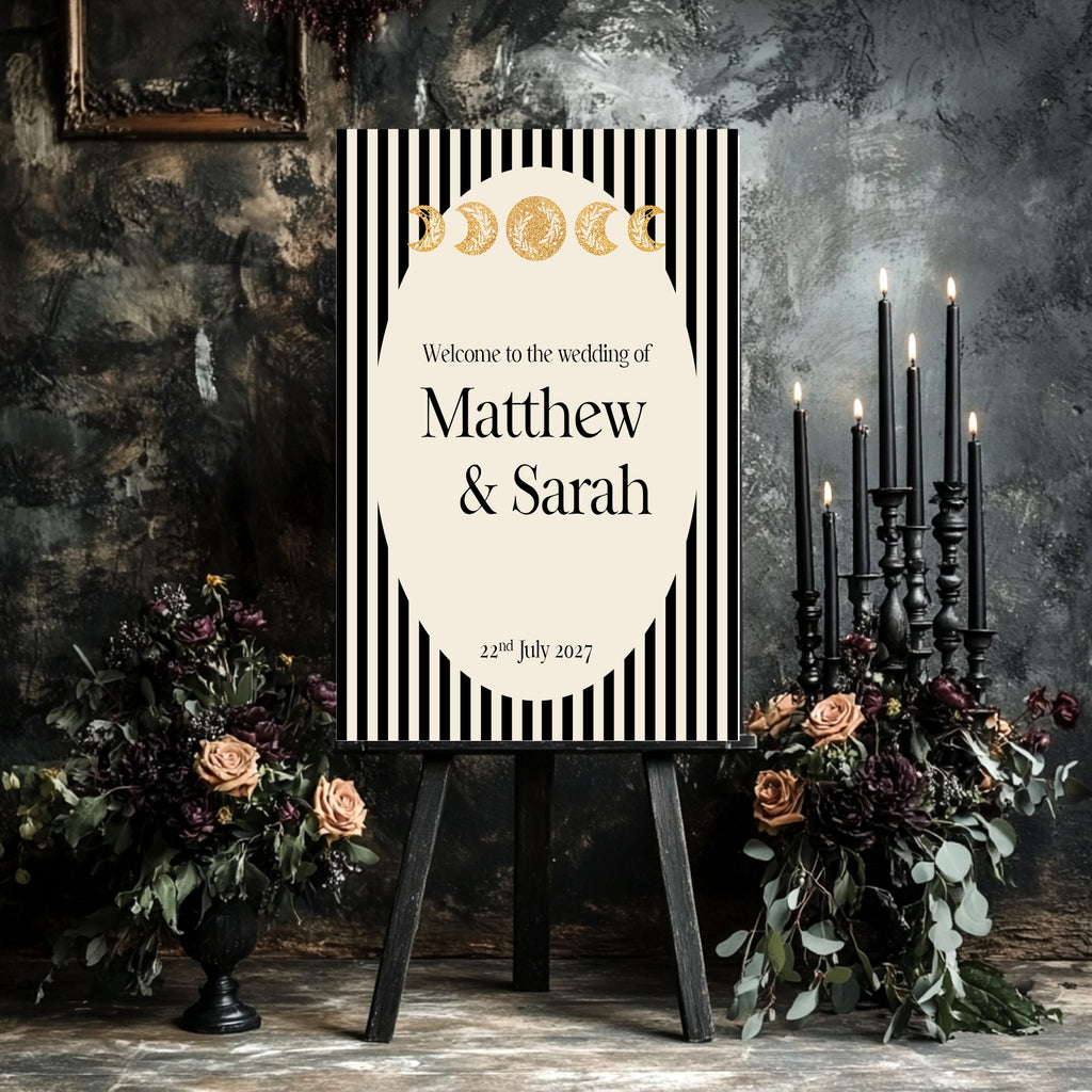Alternative Celestial Striped Moon & Sun Wedding Sign – Double Sided Forever Print
