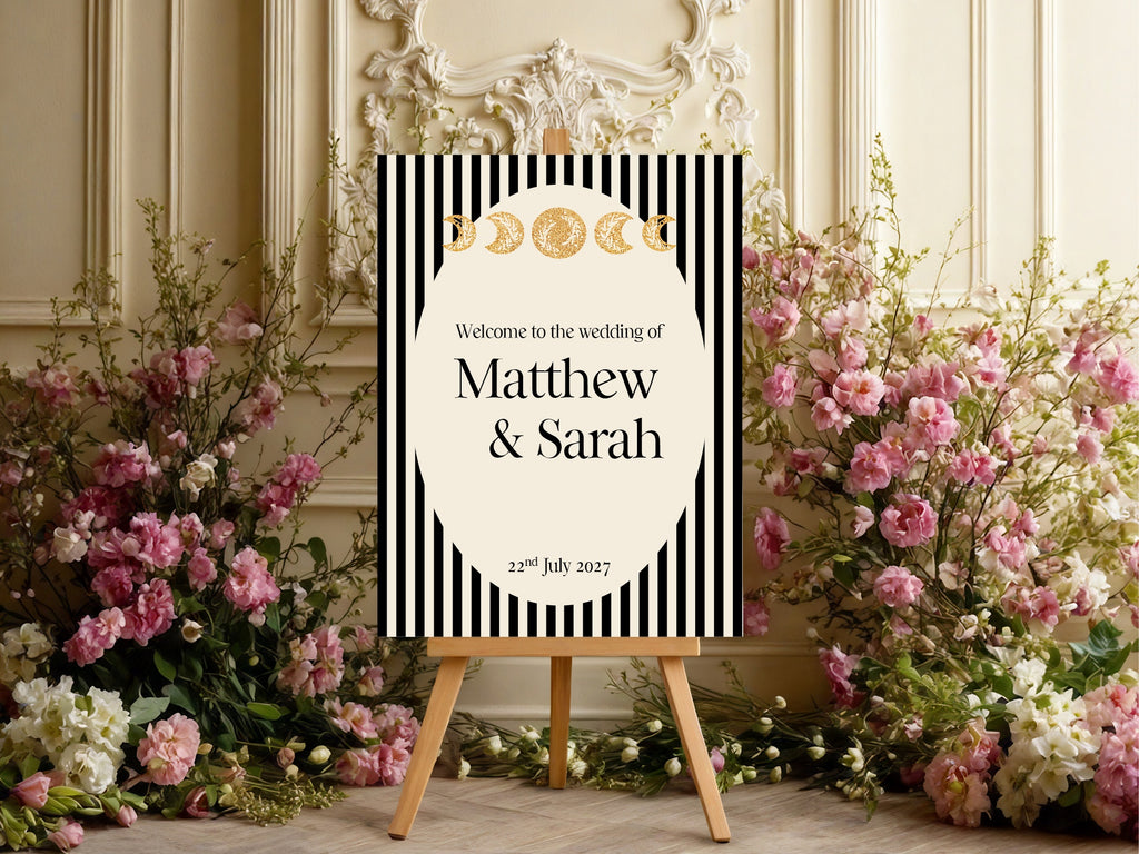 Alternative Celestial Striped Moon & Sun Wedding Sign – Double Sided Forever Print