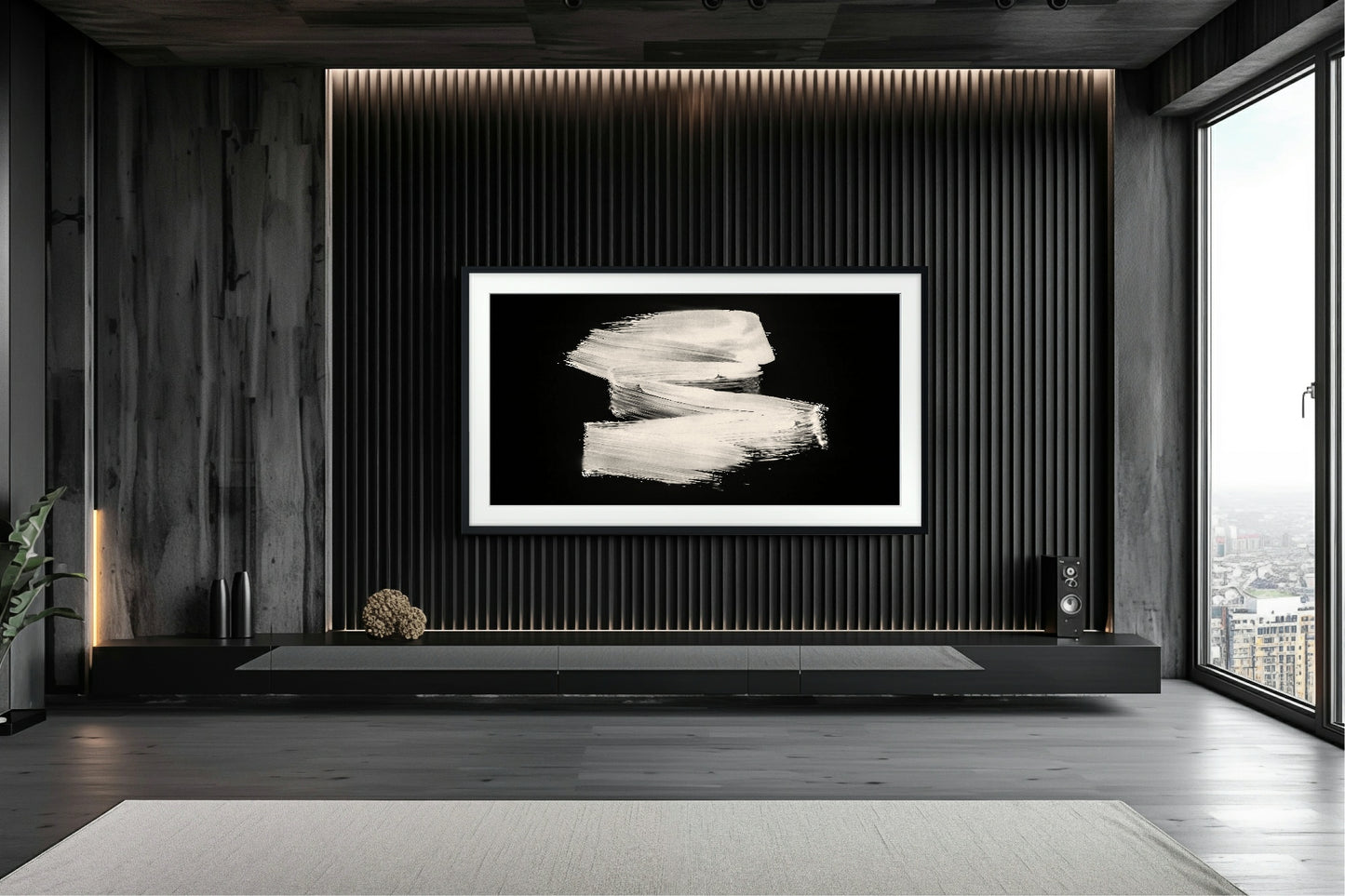 Monochrome Modern Brush Stroke Frame TV Art | Digital Download 4K High Resolution