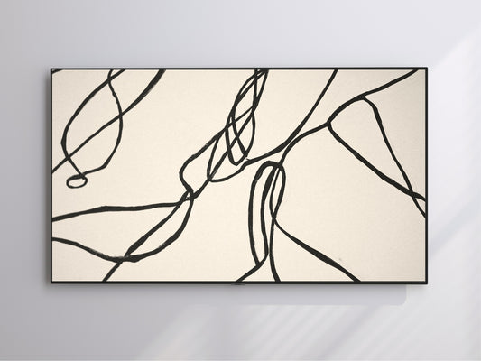 Modern Abstract Frame TV Art | Black Lines | Cream | Digital Download 4K High Resolution