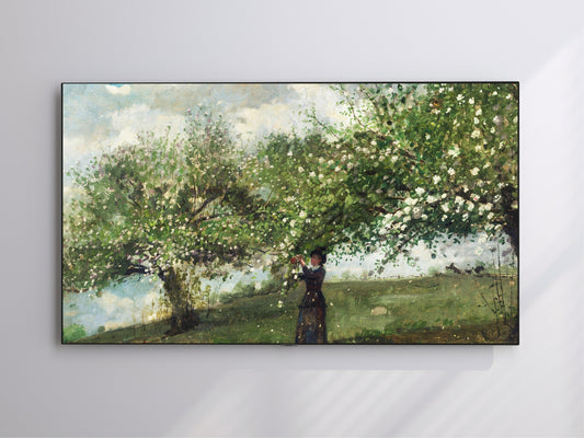 Girl Picking Apple Blossoms | Winslow Homer Inspired Frame TV Art | Digital Download 4K High Resolution