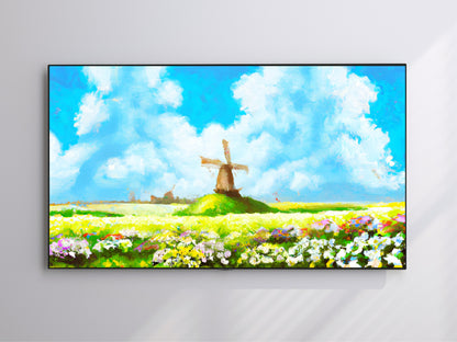 Abstract Windmill Painting | Blooming Spring | Frame TV Art | Digital Download 4K High Resolution