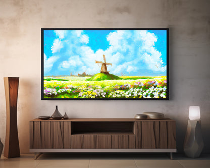 Abstract Windmill Painting | Blooming Spring | Frame TV Art | Digital Download 4K High Resolution