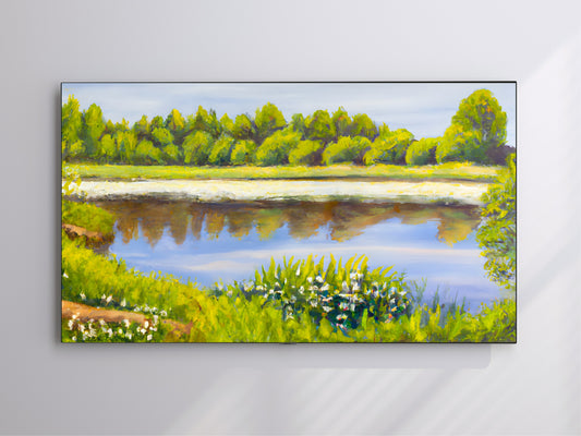 Lake In Spring Painting | Frame TV Art | Digital Download 4K High Resolution