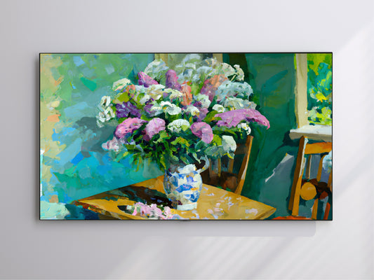 Bouquet Of Flowers On A Table Painting | Frame TV Art | Digital Download 4K High Resolution