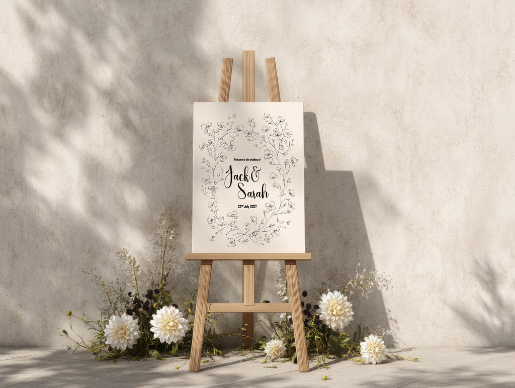 Monochrome Floral Wedding Welcome Sign