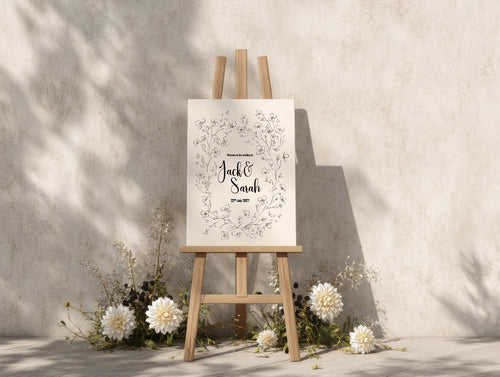 Black & White Floral Wedding Welcome Sign – wedding welcome sign mock-up 1