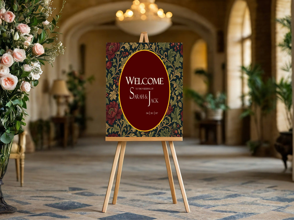 Victorian Winter Christmas Wedding Welcome Sign | Dark Romantic Floral
