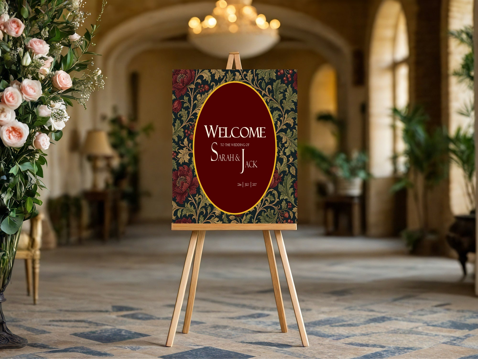 Victorian Winter Christmas Wedding Welcome Sign | Dark Romantic Floral
