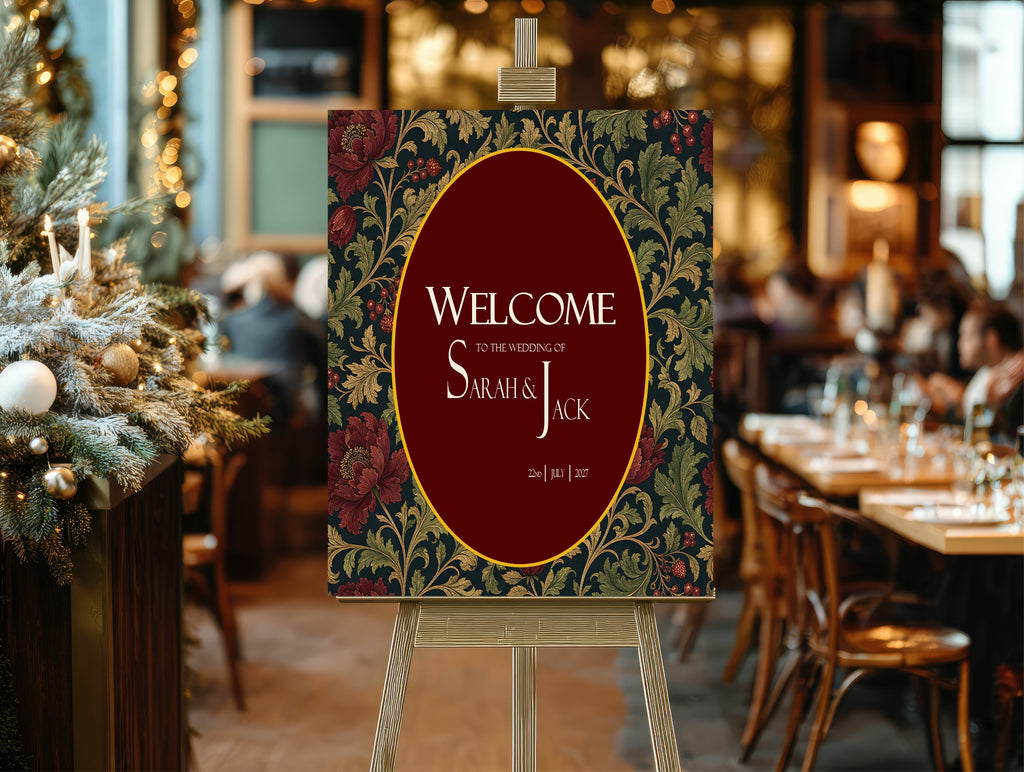 Victorian Winter Christmas Wedding Welcome Sign | Dark Romantic Floral