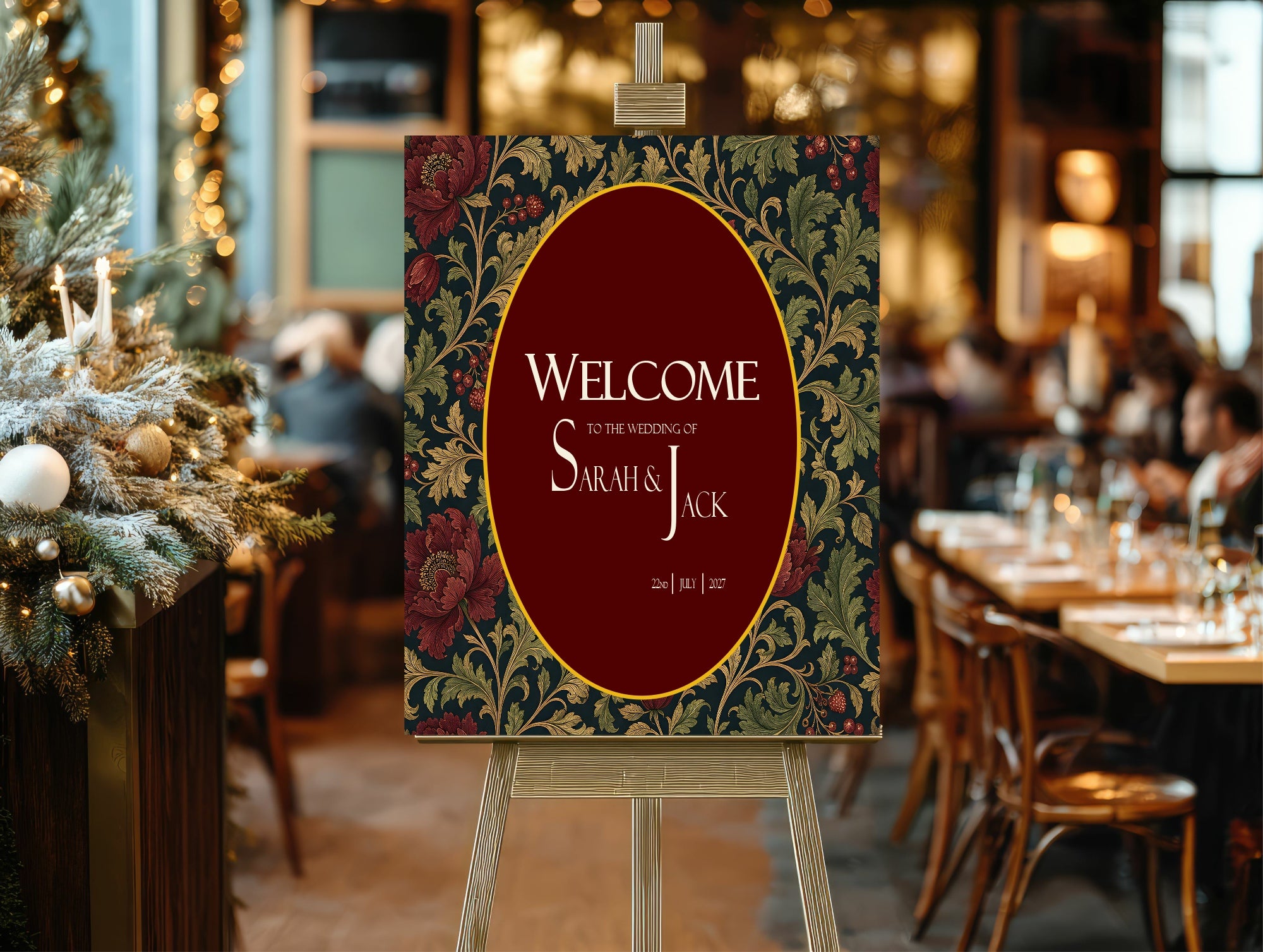 Victorian Winter Christmas Wedding Welcome Sign | Dark Romantic Floral