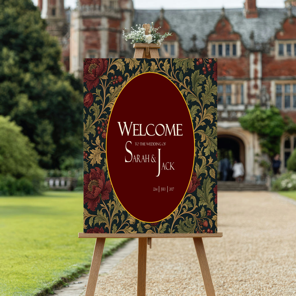 Victorian Winter Christmas Wedding Welcome Sign | Dark Romantic Floral