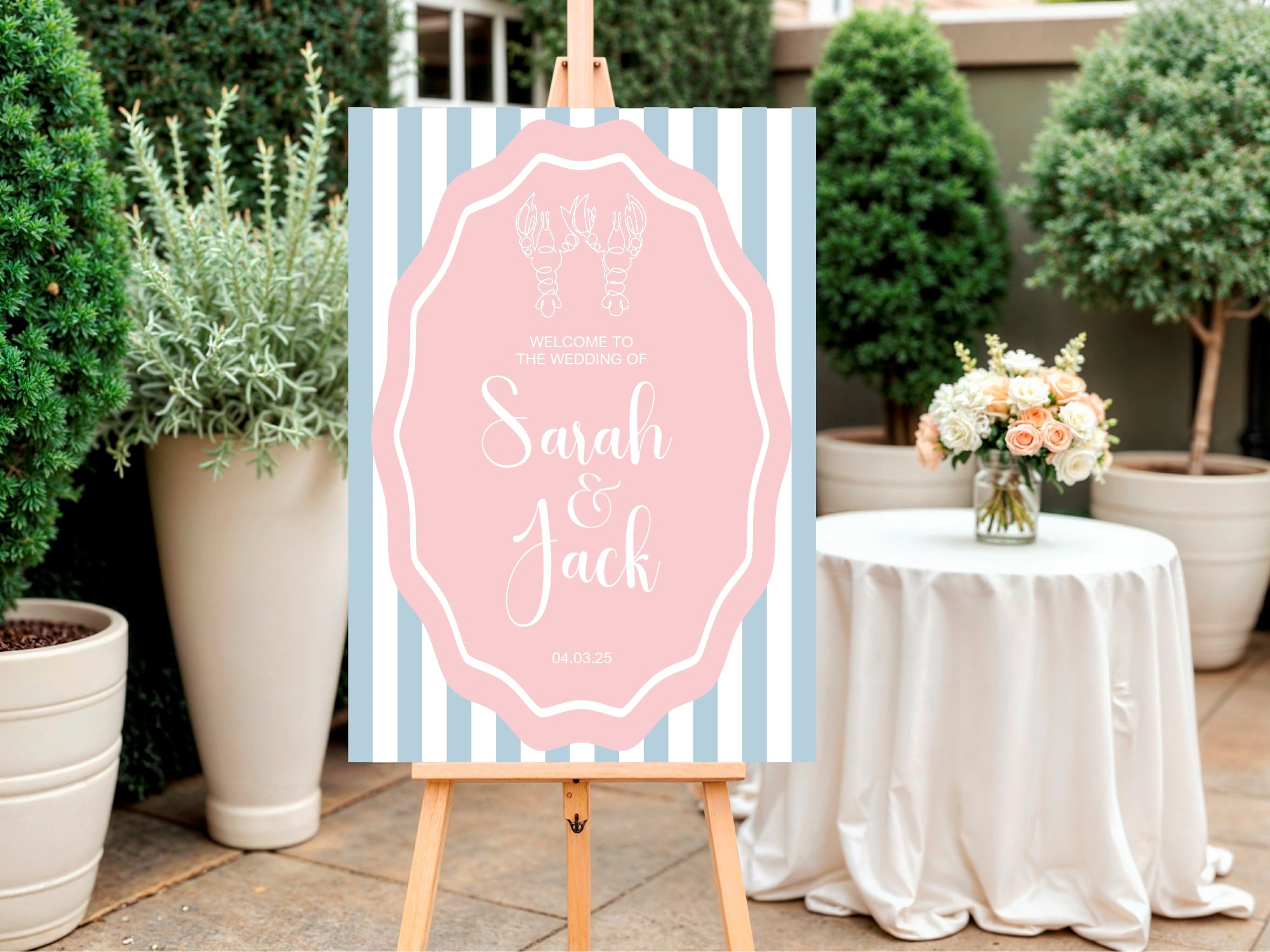 Lobster Party Wedding Welcome Sign | Pink & Blue