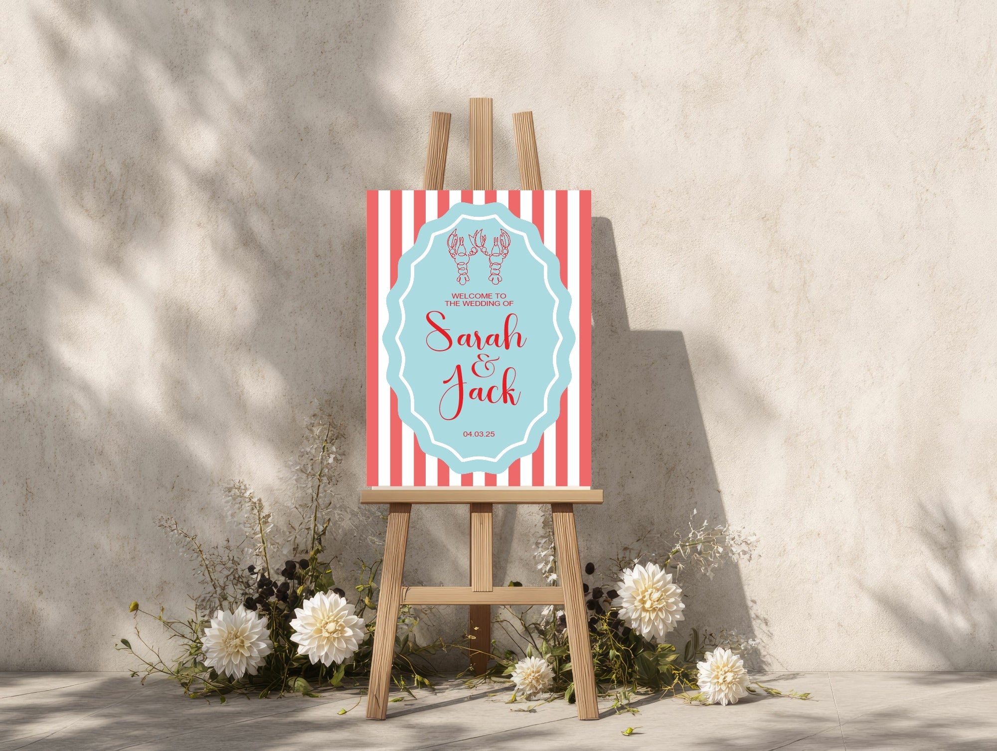 Lobster Party Wedding Welcome Sign | Red & Blue