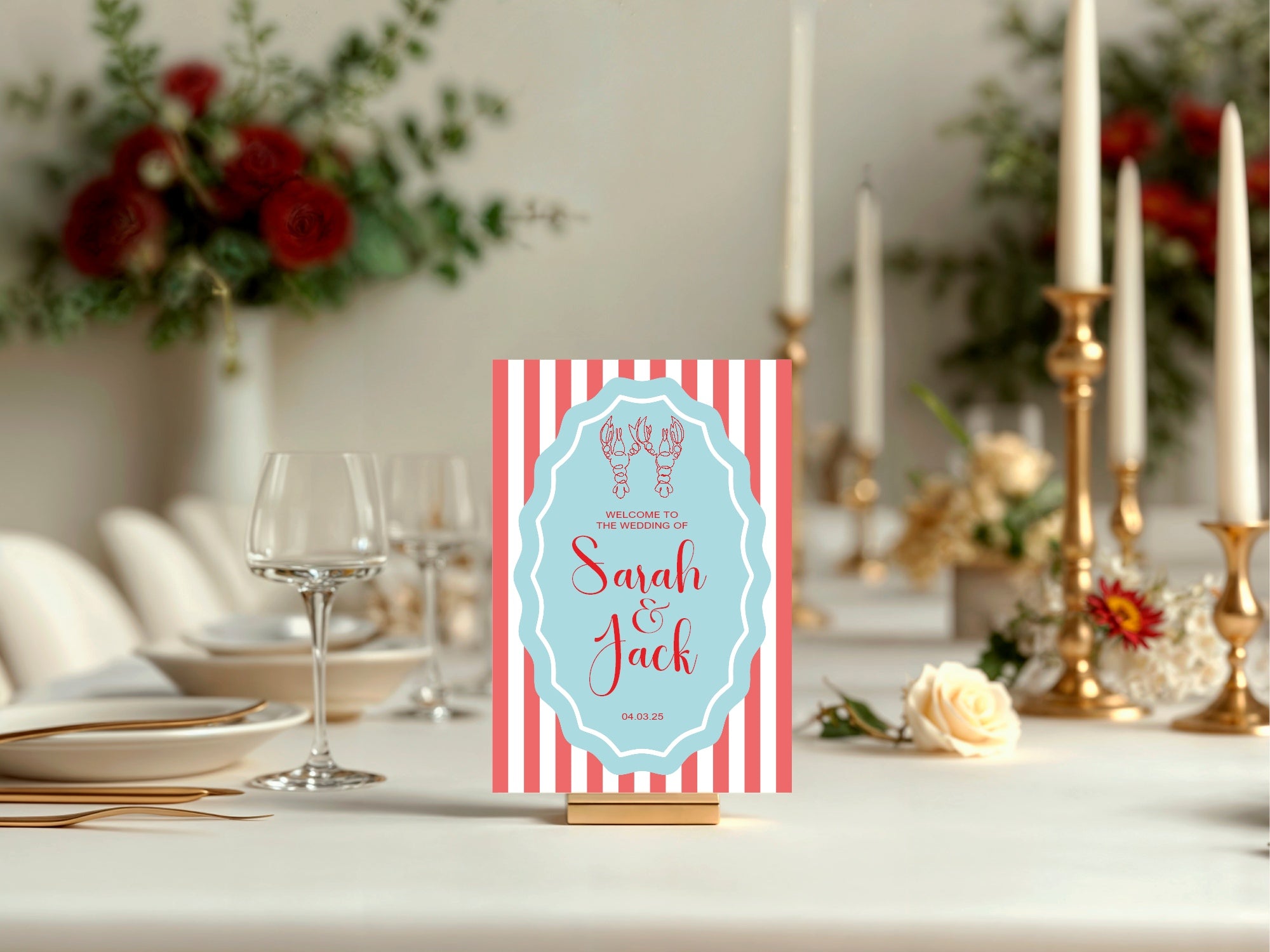 Lobster Party Wedding Welcome Sign | Red & Blue