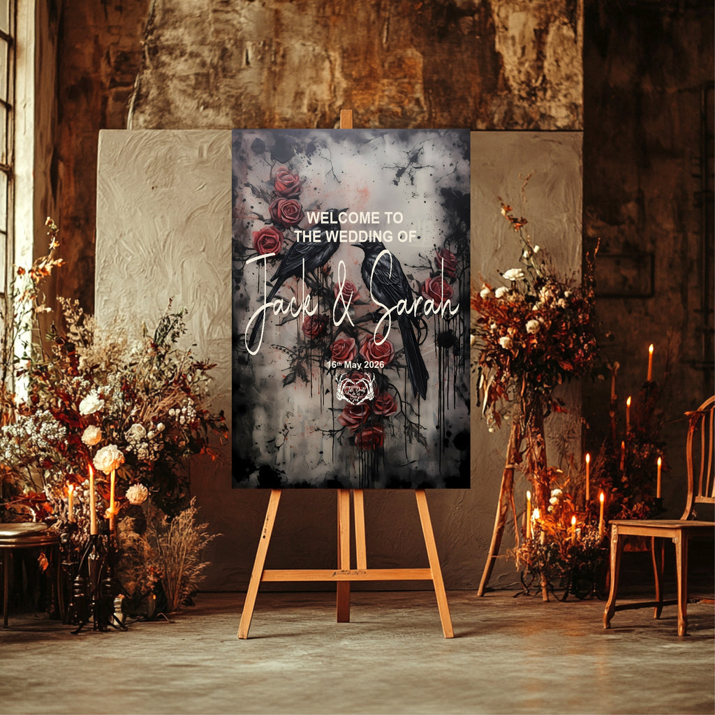 Gothic Raven Birds Welcome To Our Wedding Party Sign