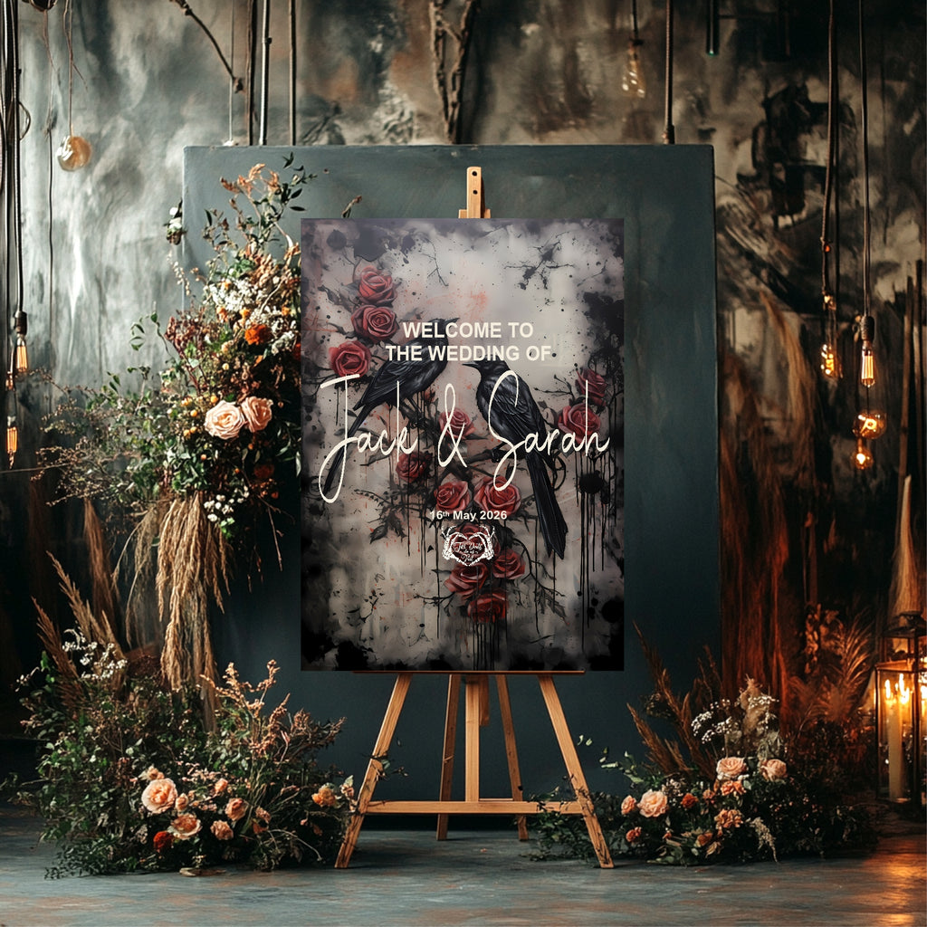 Gothic Raven Birds Welcome To Our Wedding Party Sign