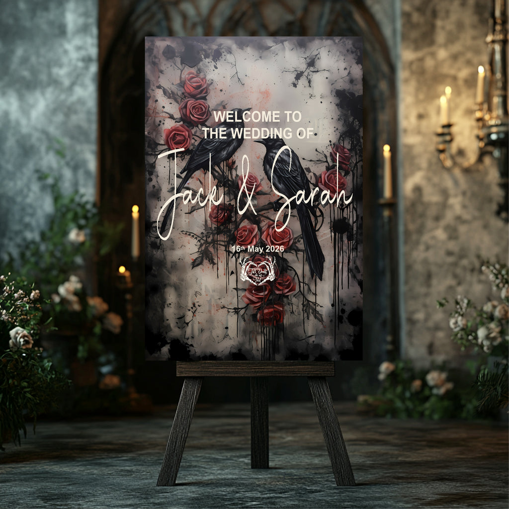 Gothic Raven Birds Welcome To Our Wedding Party Sign