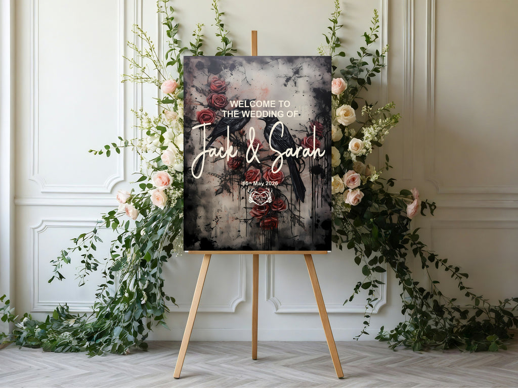 Gothic Raven Birds Welcome To Our Wedding Party Sign
