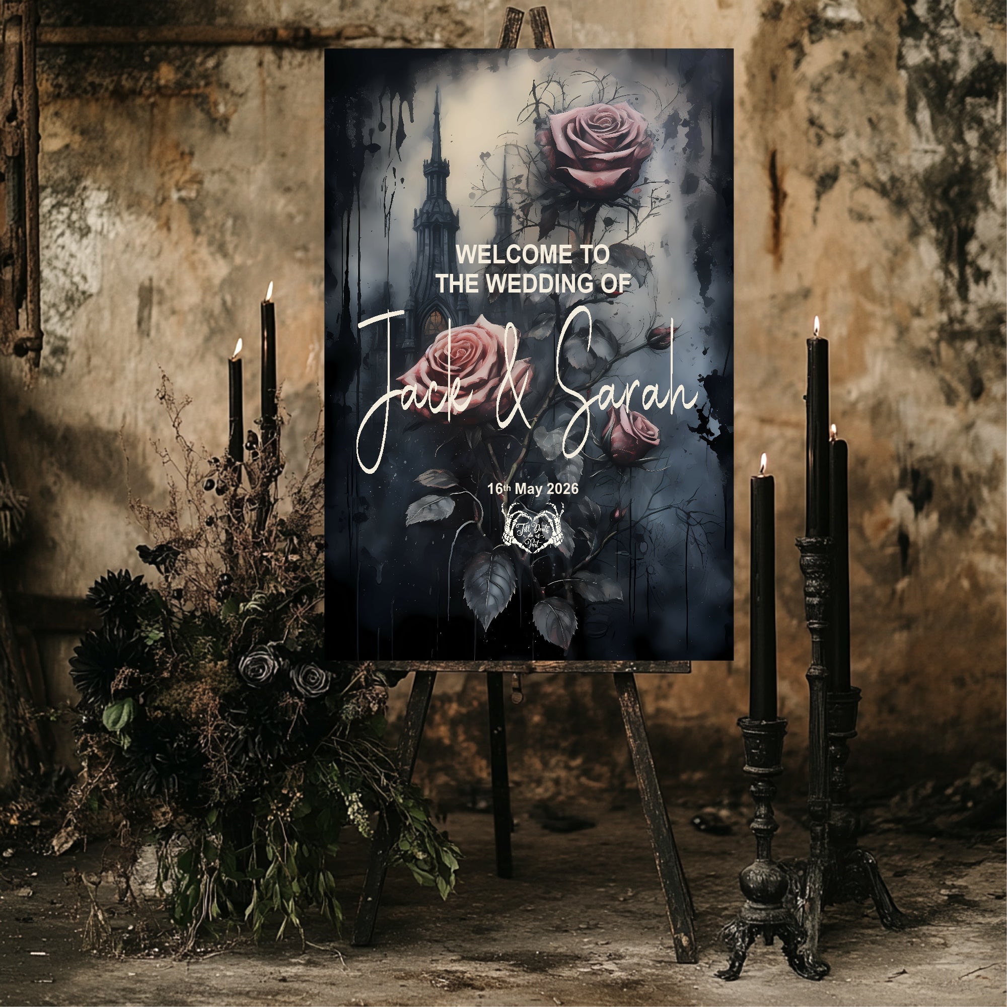 Gothic Floral Castle Welcome To Our Wedding Party Sign