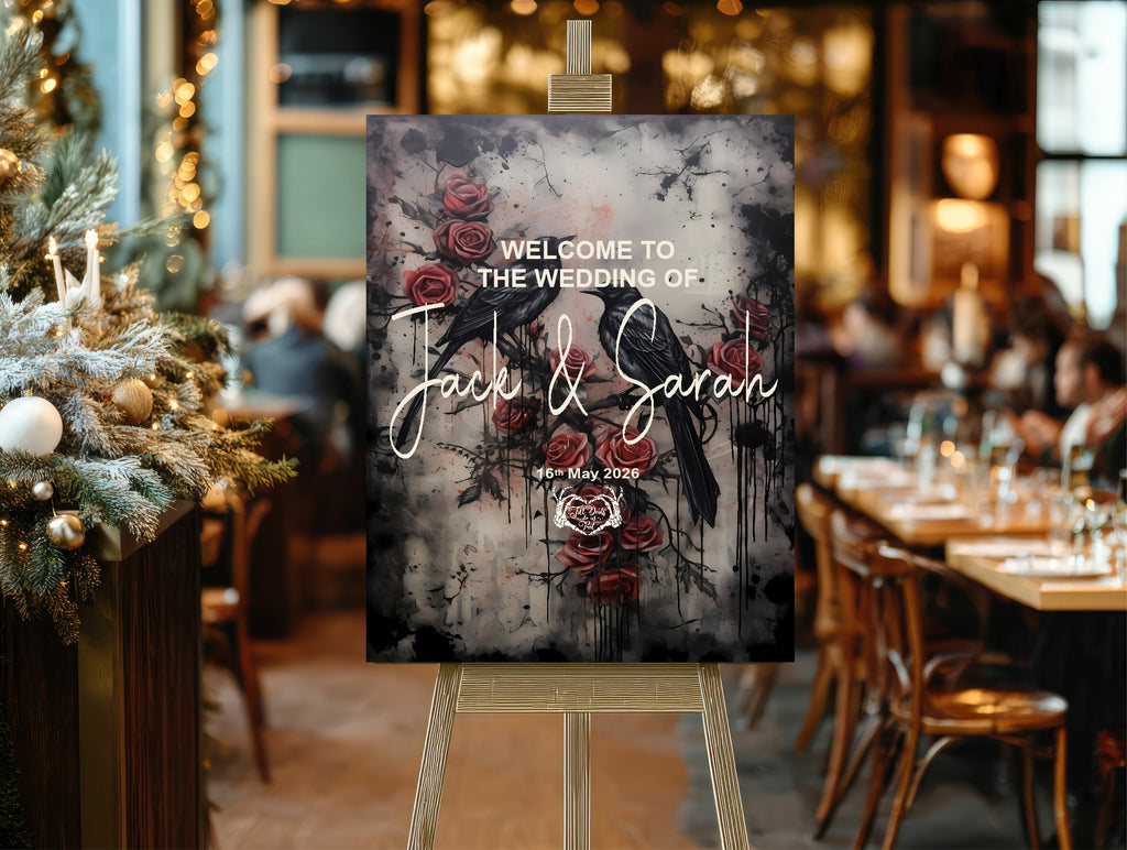Gothic Raven Birds Welcome To Our Wedding Party Sign