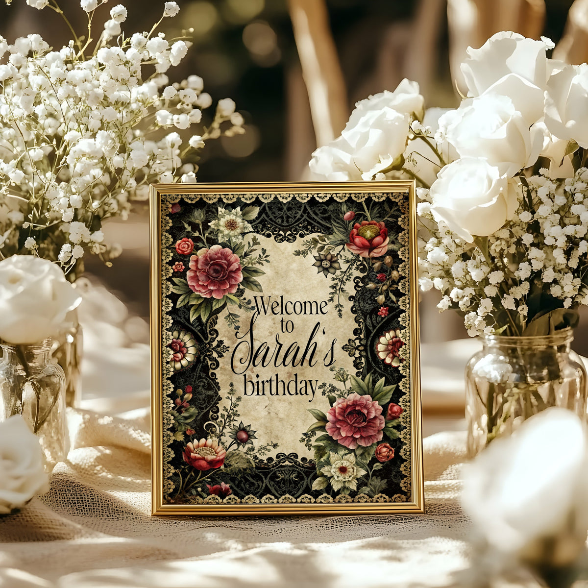 Gothic Floral Birthday Custom Sign - welcome sign design example, image 8