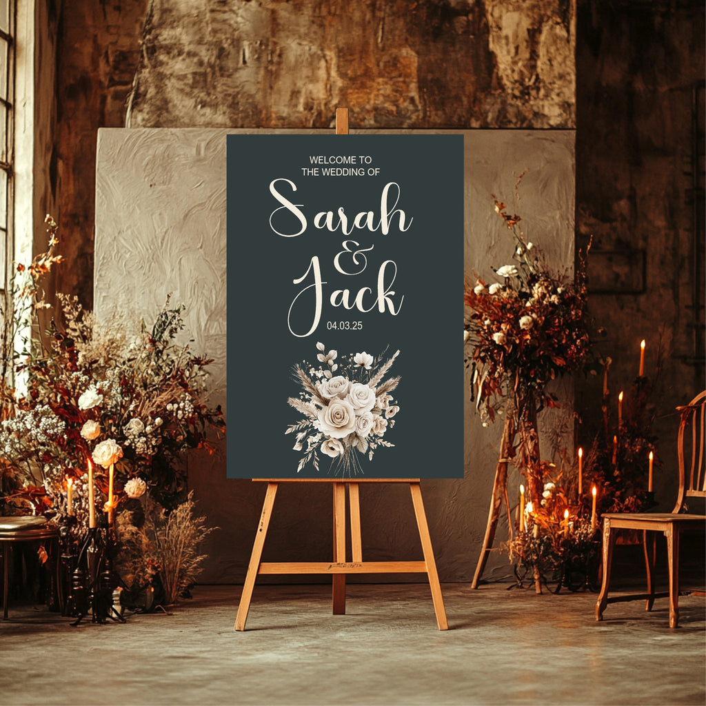 Dark Boho Rose Wedding Welcome Sign