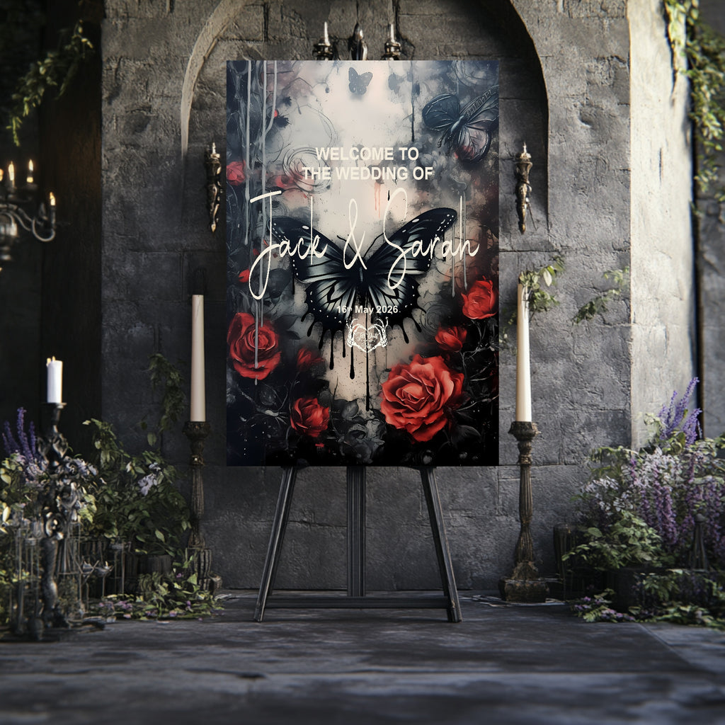 Gothic Butterflies Welcome To Our Wedding Party Sign