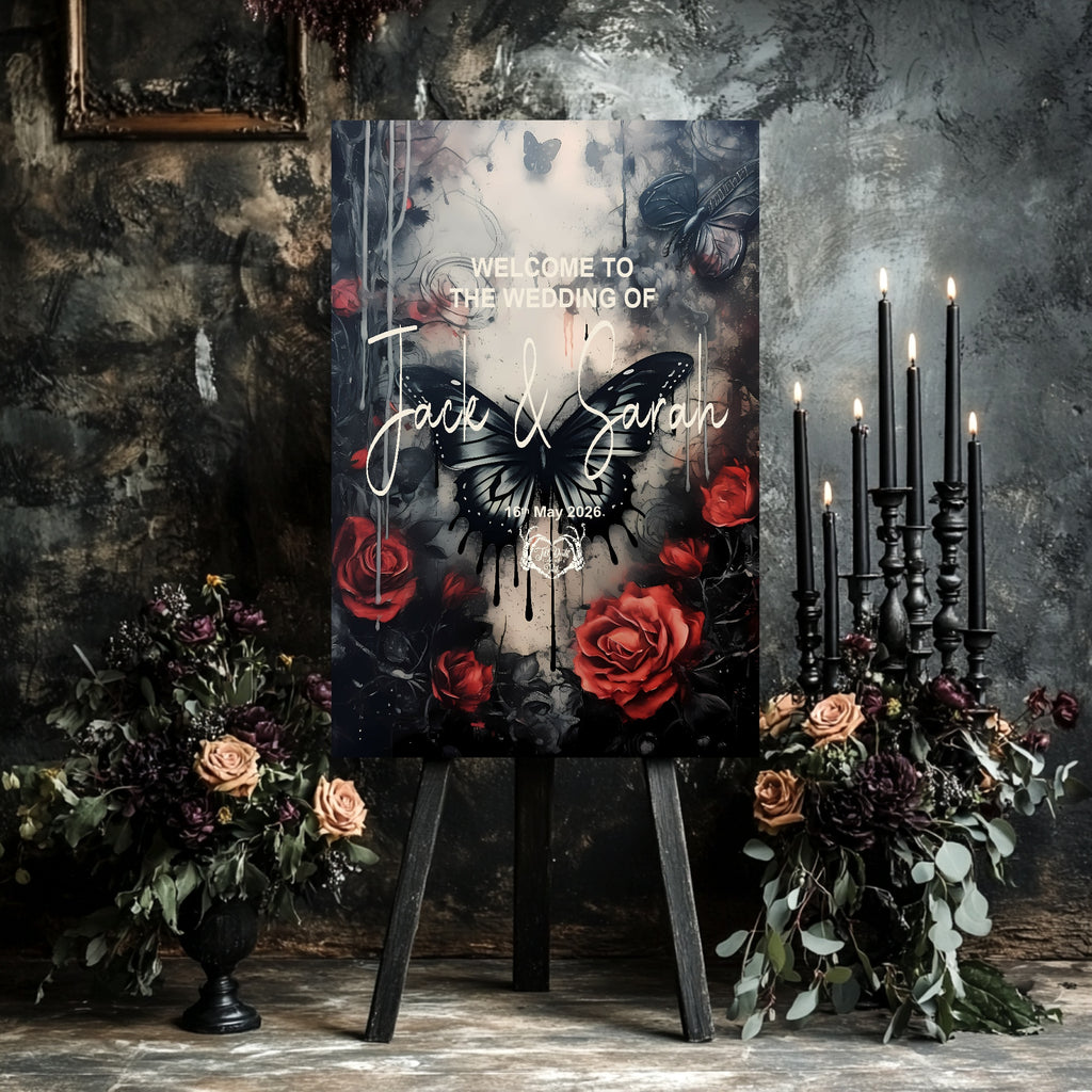 Gothic Butterflies Welcome To Our Wedding Party Sign